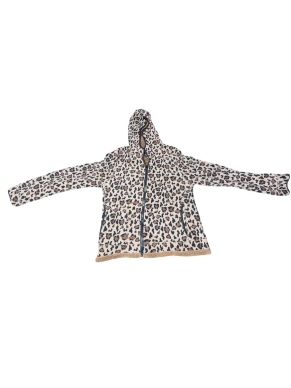Women's Faded Glory Leopard Print Fleece Hoodie L Beige Brown #914